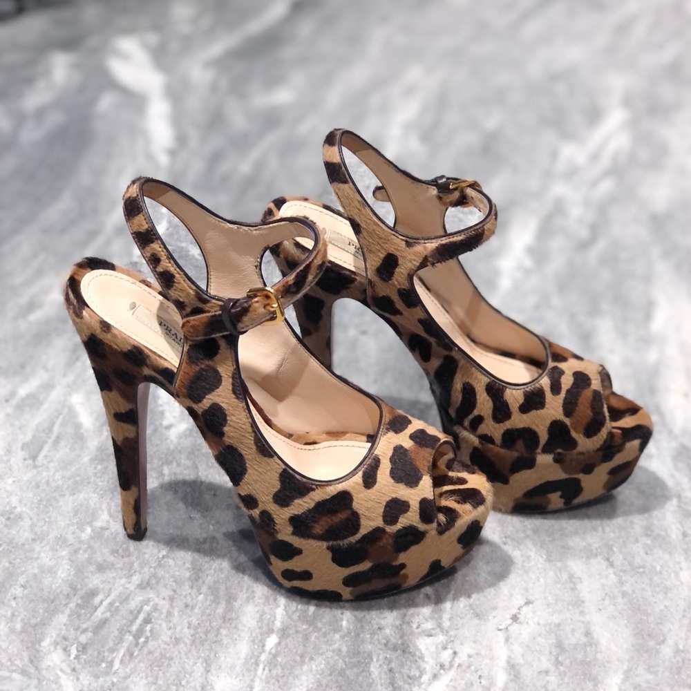 Prada Leopard Peep Toe Heels
